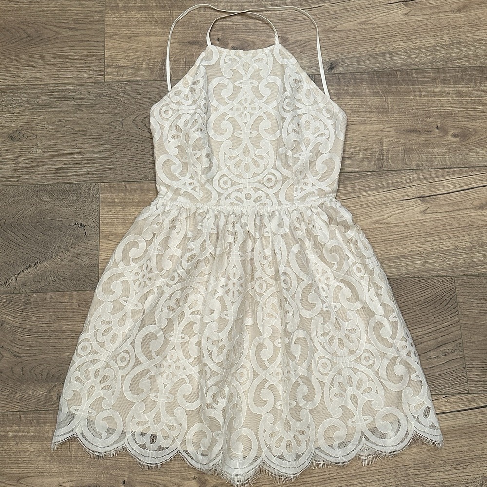 TOBI‎ Womens Dress White Lace Halter Bridal Shower Rehearsal Mini Size M